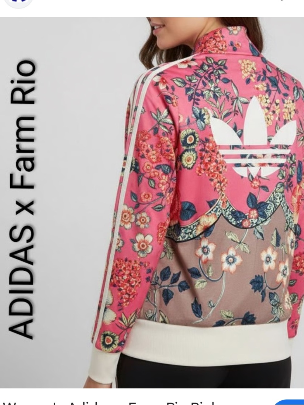 Farm rio x adidas Pink Floral Track Jacket with Tan Panels Sz S - Picture 2 of 14